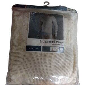 Merona Size L 42-44 Thermal Crew Top Mens White Waffle Knit Full Cut Shirt NEW